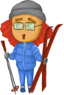 🎿 11c5e5fc สกี, กีฬาฤดูหนาว, การ์ตูน, ผมแดง, นักสกี, หิมะ, กิจกรรม, คน telegram sticker
