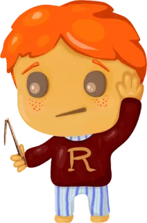 🙇 822db79f การ์ตูน, ผมแดง, เด็กผู้ชาย, ตัวอักษร R, เสื้อสเวตเตอร์, ตัวละคร telegram sticker