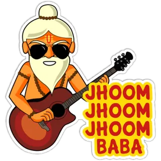 🕺 15158757 JHOOM
JHOOM
JHOOM
BABA dessin animé, baba, guitare, lunettes de soleil, indien, musicien, autocollant whatsapp sticker