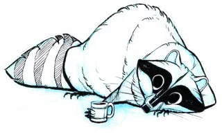 ☕ 490aaad8 енот, животное, кофе, милый, мультфильм, сонный telegram sticker