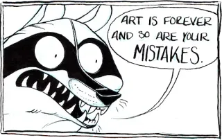 🖌 4e2981d9 ART IS FOREVER AND SO ARE YOUR MISTAKES. енот, искусство, ошибки, рисунок, мультфильм, животное telegram sticker