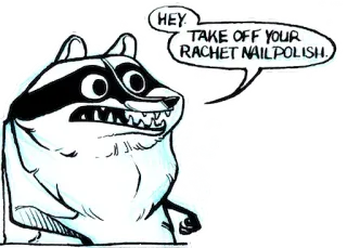 💅 7ed8b20b HEY. TAKE OFF YOUR RACHET NAILPOLISH. енот, животное, мультфильм, смешной, мем, ногти, быдло telegram sticker