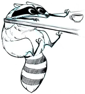 ☕ a5af0bfe енот, кофе, животное, чашка, полосатый хвост, черно-белый telegram sticker