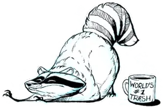 🥇 a8ffe172 WORLD'S #1 TRASH енот, мусор, животное, кофе, кружка, мультфильм telegram sticker