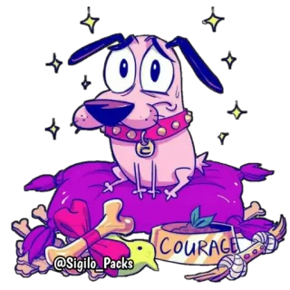 😞 0145f397 Courage the Cowardly Dog COURAGE Кураж трусливый пёс, Cartoon Network, собака, мультфильм, розовая собака, испуганный telegram sticker