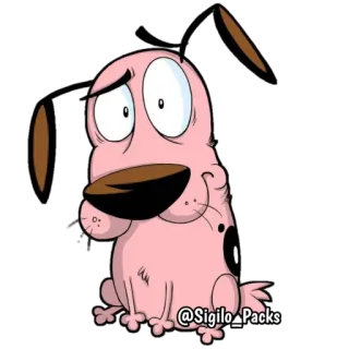 🤨 d6a778c1 Courage Courage the Cowardly Dog @Sigilo_Packs мультфильм, собака, Кураж — трусливый пёс, смешной, розовый, испуганный telegram sticker