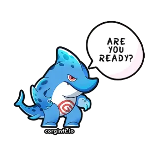 😉 4d5fcf20 ARE YOU READY? squalo, pronto, cartone animato, animale, blu, corginft telegram sticker