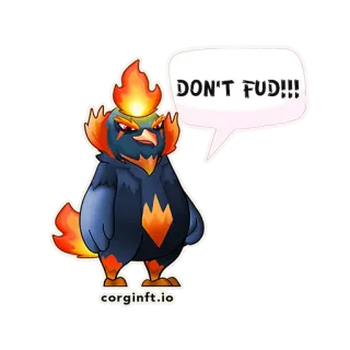 😂 8373deb8 DON'T FUD!!! animale, uccello, NFT, fumetto, cartone animato, fiamme telegram sticker