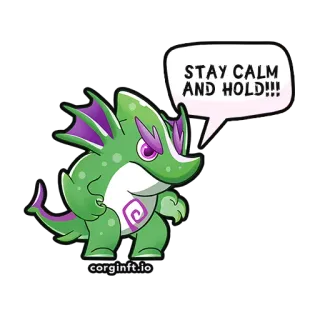 😊 8cf41448 STAY CALM AND HOLD!!! animale, cartone animato, verde, viola, mostro, carino telegram sticker