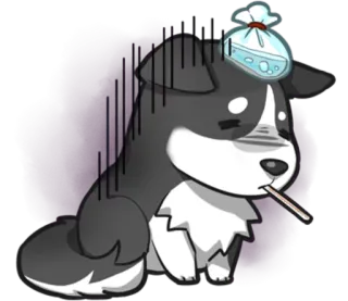 🤕 f8bd7250 собака, болен, больной, грустный, животное, мультфильм, пакет со льдом, термометр telegram sticker