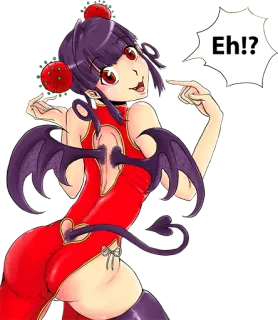 ❓ e090066e Eh!? anime girl, demon, tongue, tail, wings, red dress whatsapp sticker