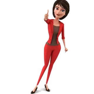 👍 03267c18 女性, 红色西装, 竖起大拇指, 卡通, 3D, 商务, 积极, 成功 telegram sticker