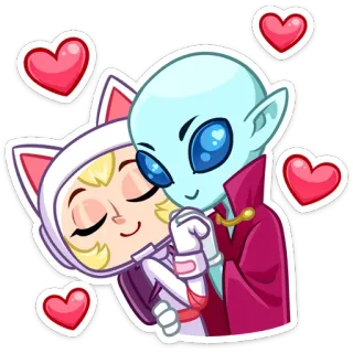 😔 16faffac Alien, Catgirl, Liefde, Romantiek, Schattig, Harten telegram sticker