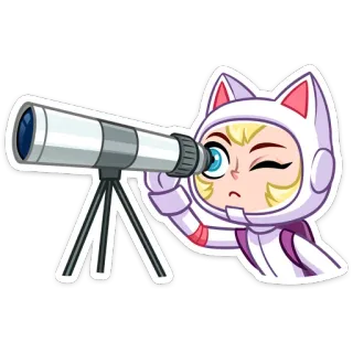 🔭 188912d0 personage, cartoon, telescoop, kijken, ruimtepak, poesje telegram sticker