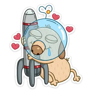 🚀 52bfd9b3 pies, rakieta, astronauta, kosmos, miłość, kreskówka telegram sticker