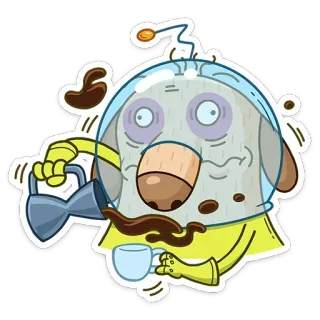 ☕️ 5c1abfc0 pies, kawa, zmęczony, kreskówka, rozlać, rano, wyczerpany telegram sticker