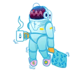 😴 03b1ba55 космонавт, скафандр, кофе, подушка, тапочки, мультфильм telegram sticker