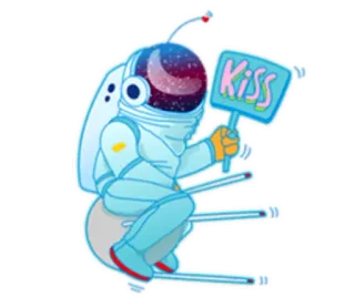 💋 d631a121 KISS астронавт, поцелуй, космос, наклейка, мультфильм telegram sticker