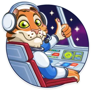 👍 722e4b28 เสือ, นักบินอวกาศ, อวกาศ, สัตว์, ยกนิ้วโป้ง, ดาว telegram sticker