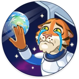 😢 7f6c20fc เสือ, นักบินอวกาศ, ร้องไห้, อวกาศ, โลก, เศร้า, การ์ตูน telegram sticker