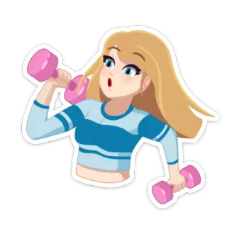 🏋️ 5f235fe2 Fitness, Kobieta, Ćwiczenia, Hantle, Kreskówka, Blond włosy, Trening telegram sticker