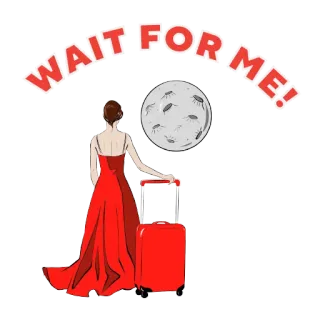 😍 138d7eff WAIT FOR ME! vrouw, jurk, rood, bagage, wachten, maan, reizen, reis telegram sticker