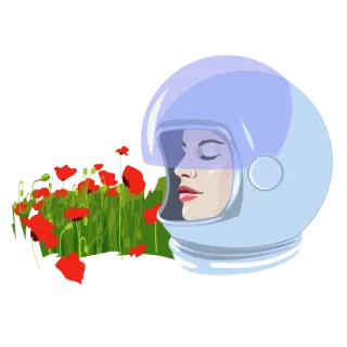 ☺️ 62a6f8f3 astronaut, vrouw, helm, ruimte, klaprozen, dromerig, bloemen telegram sticker