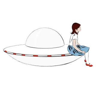 🙋‍♀️ 75e3db82 ufo, meisje, zittend, ruimteschip, cartoon, illustratie, vliegende schotel telegram sticker