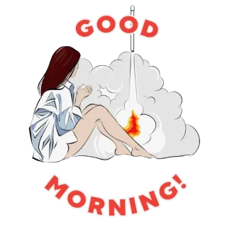 👋 7949554a GOOD MORNING! Goedemorgen, Vrouw, Koffie, Ochtend, Wakker worden telegram sticker