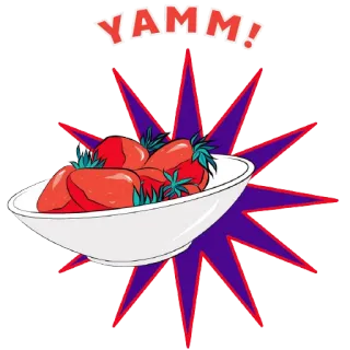 🥰 9d6fbce0 YAMM! aardbei, fruit, eten, bord, lekker, heerlijk telegram sticker