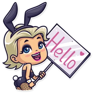 👋 338519e6 Hello gadis kelinci, kartun, tanda, salam, halo telegram sticker
