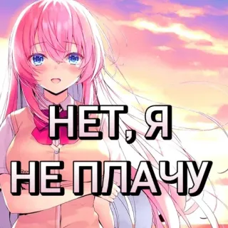🤧 f6b52f1a НЕТ, Я НЕ ПЛАЧУ anime meisje, huilen, emotioneel, roze haar, tranen, cartoon telegram sticker