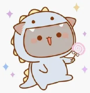 🐱 4b9c91e1 แมว, ไดโนเสาร์, ชุด, อมยิ้ม, น่ารัก, การ์ตูน, สัตว์ telegram sticker