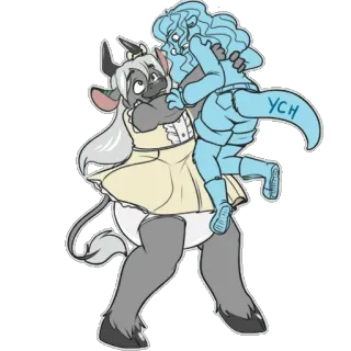 😁 ca61c93b YCH furry, anthro, cow, hug, cartoon, character whatsapp sticker