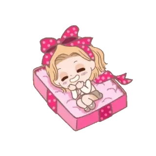 👩‍❤️‍👨 f9a4f861 Kartun, Lucu, Chibi, Kawaii, Gadis, Hadiah, Pita telegram sticker