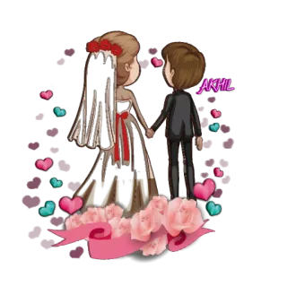😍 5691ad85 AKHIL Hochzeit, Braut, Bräutigam, Paar, Liebe, Romantik, Cartoon telegram sticker