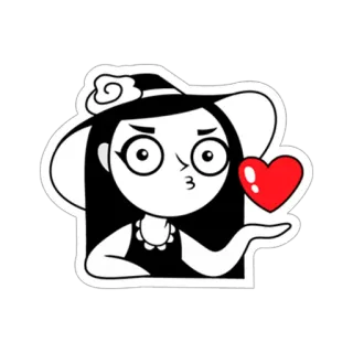 ❤ 28b05111 mujer, corazón, amor, beso, pegatina, dibujos animados, sombrero telegram sticker