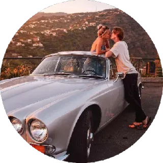 💋 f62126f8 pasangan, berciuman, mobil, romansa, cinta, perjalanan, mobil klasik whatsapp sticker