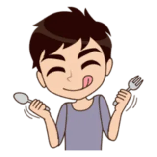 😋 5cc73fda Cartoon, Eten, Lepel, Vork, Hongerig telegram sticker