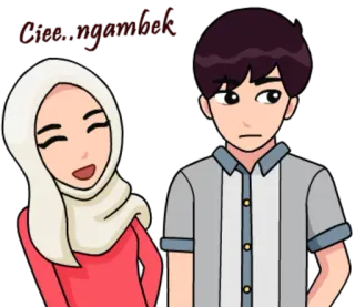 😄 4ec12533 Dan sayang! Dessin animé, Couple, Femme, Homme, Musulman, Hijab telegram sticker