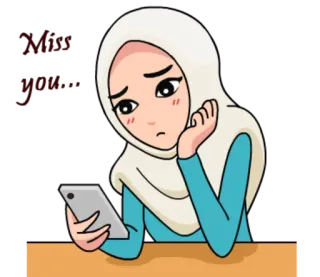 😕 8cdf1c51 femme, hijab, triste, smartphone, dessin animé, musulman telegram sticker