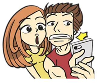 🤳 2c83c48a couple, selfie, cartoon, phone, shock, surprise, relationship telegram sticker