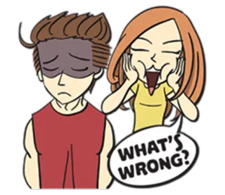 😓 85af8fd5 WHAT'S WRONG? cartoon, sad, question, woman, man, worry, concern telegram sticker