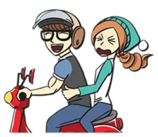 🛵 ac0be609 cartoon, scooter, couple, riding, fun telegram sticker