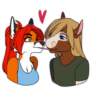 💏 5e3f6f7b fuchs, pferd, anthro, liebe, romantik, kuss, furry telegram sticker