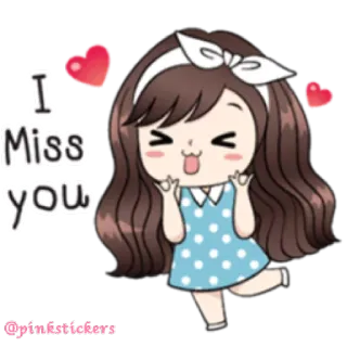 😙 0b504e30 I Miss you cute, miss you, girl, hearts whatsapp sticker