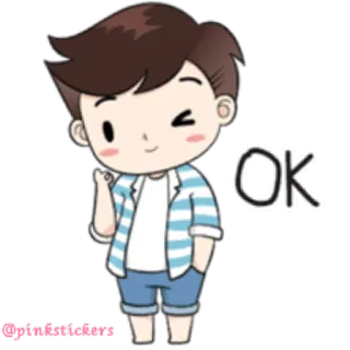👍 23b17ac7 OK cartoon, boy, cute, sticker, OK whatsapp sticker