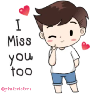 😍 253c6e7c I Miss you too love, miss you, cartoon, boy, romance, heart whatsapp sticker