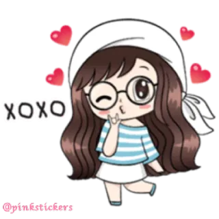 😘 aabc0522 XOXO cartoon, hearts, girl, cute, kiss, xoxo whatsapp sticker