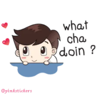 🙄 bbb84036 what cha doin? cartoon, question, hearts, greeting whatsapp sticker